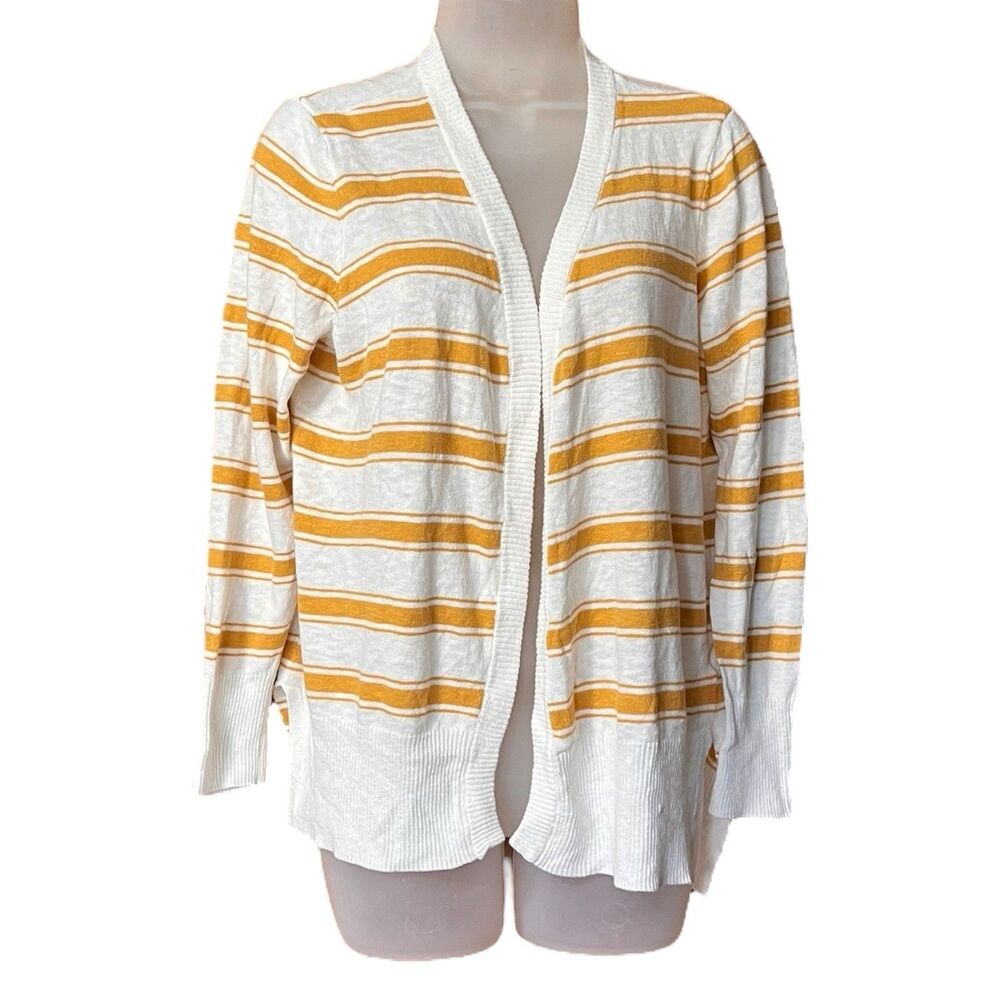 Maurice's Open Front Mustard Yellow Striped Cardigan Sz M Academia Twee Fall